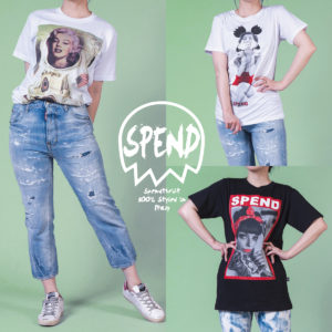 インパクト抜群デザインを女子っぽく。スペンドTシャツ × デニムで夏のコーデは決まり！